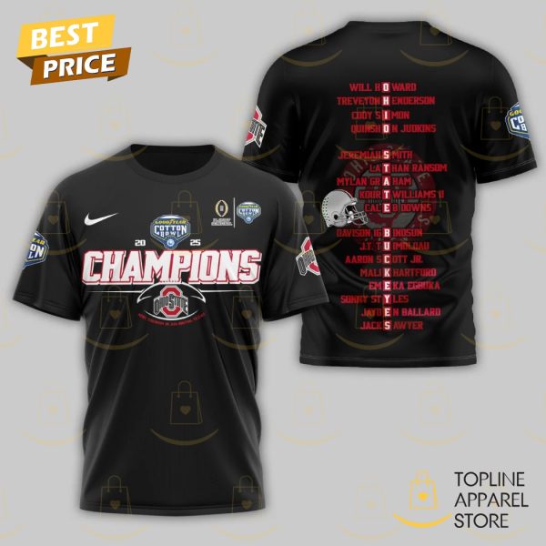 Champions Ohio State Buckeyes 2025 3D T-Shirt – Black