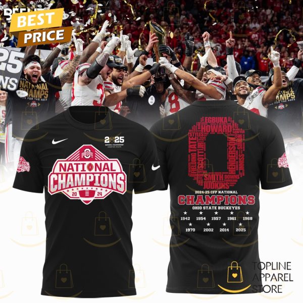 2024-25 CFP National Champions Ohio State Buckeyes 3D T-Shirt – Black