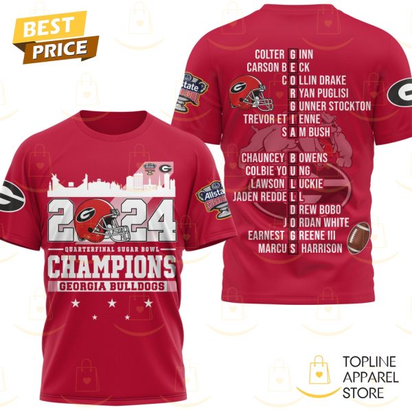 2024 Quarterfinal Sugar Bowl Champions Georgia Bulldogs 3D T-Shirt