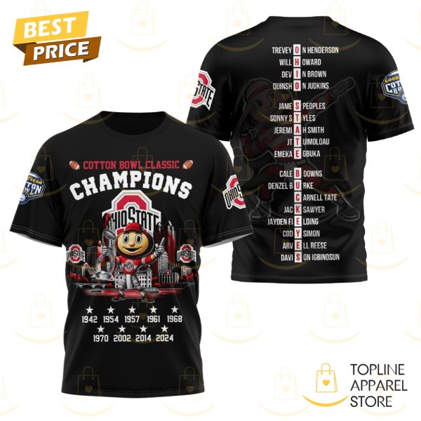 Cotton Bowl Classic Champions Ohio State Buckeyes 3D T-Shirt – Black