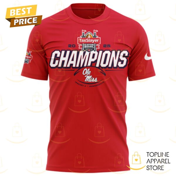 2025 Ole Miss Rebels Taxslayer Gator Bowl Champions 3D T-Shirt