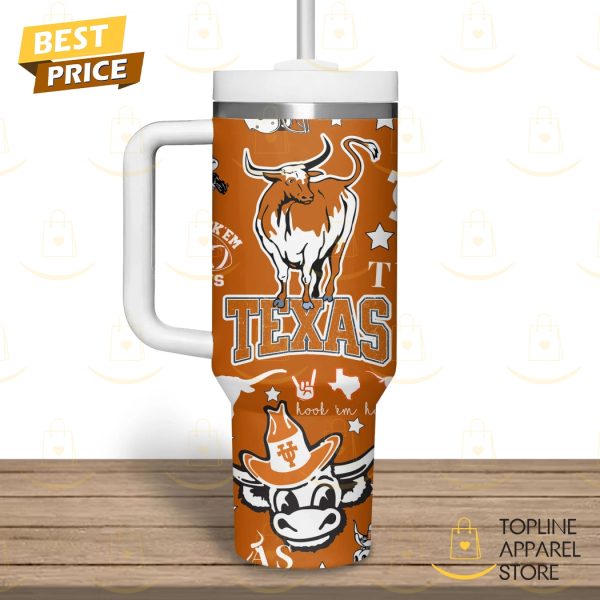 Personalized Texas Longhorns Hook Em Horns Tumbler With Handle And Straw