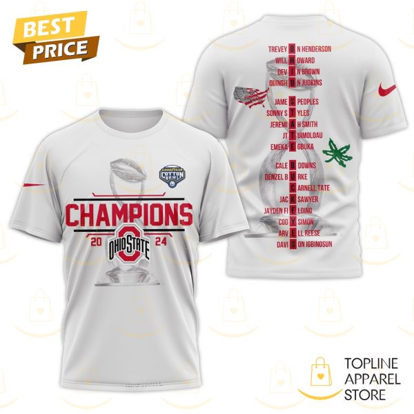 Champions Ohio State Buckeyes 2024 3D T-Shirt – White