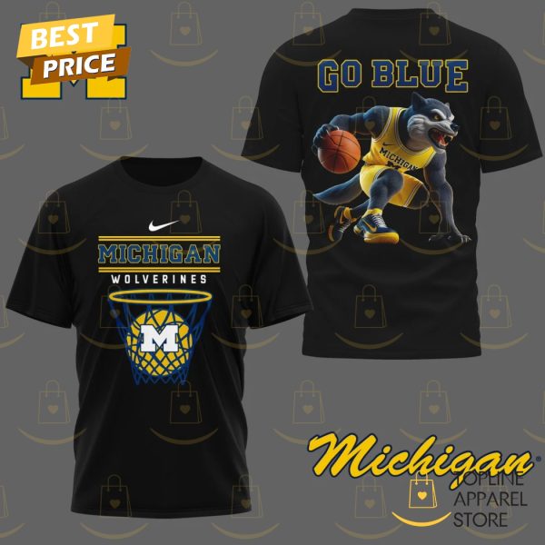 Michigan Wolverines Basketball Go Blue 3D T-Shirt – Black