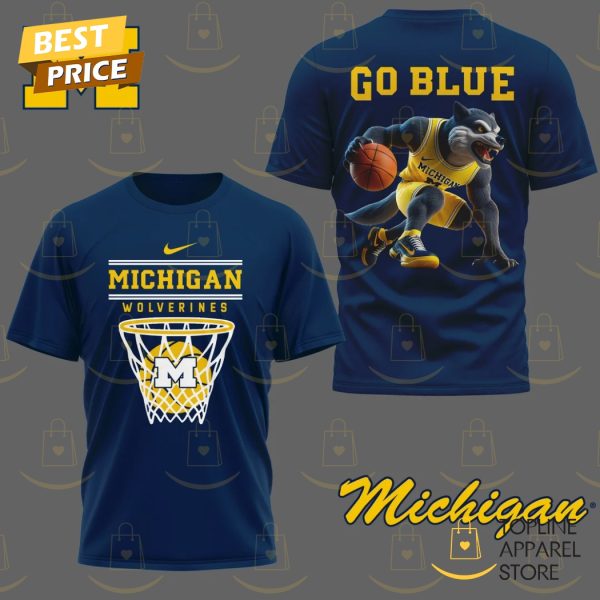 Michigan Wolverines Basketball Go Blue 3D T-Shirt – Blue