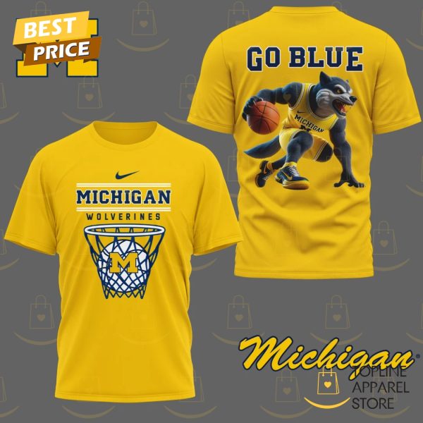 Michigan Wolverines Basketball Go Blue 3D T-Shirt – Gold