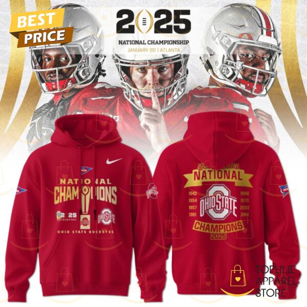 National Champions 2025 College Football Playoff Ohio State Buckeyes Nine -Time Hoodie