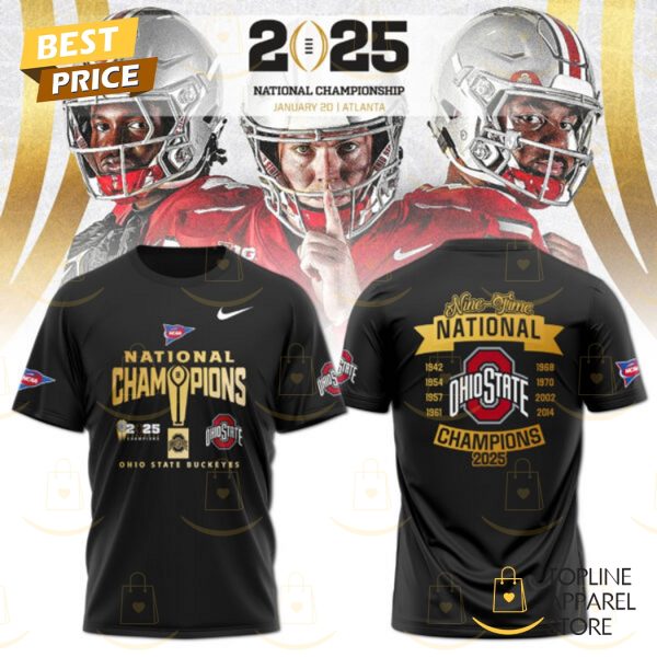 National Champions Ohio State Buckeyes 2025 Black 3D T-Shirt