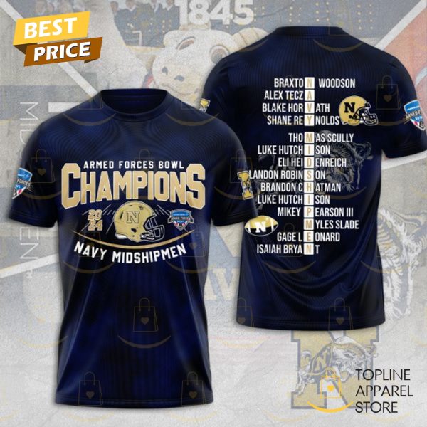 Navy Midshipmen Football Armed Forces Bowl Champions 2024 3D T-Shirt