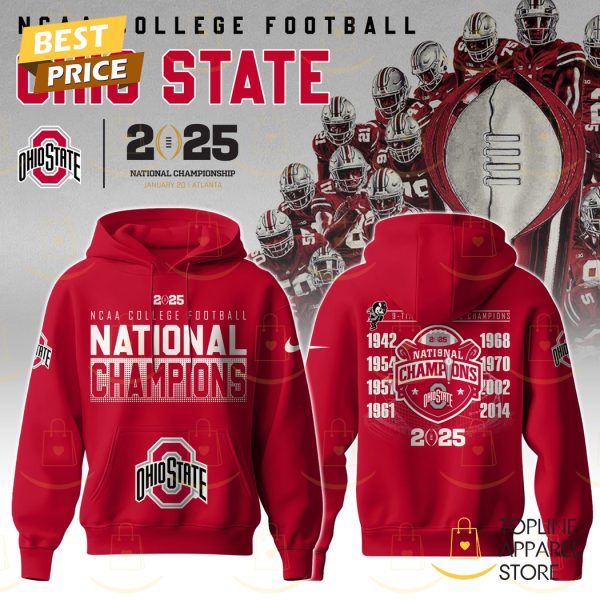 NCAA College Football National Champions 2025 Ohio State Buckeyes Hoodie