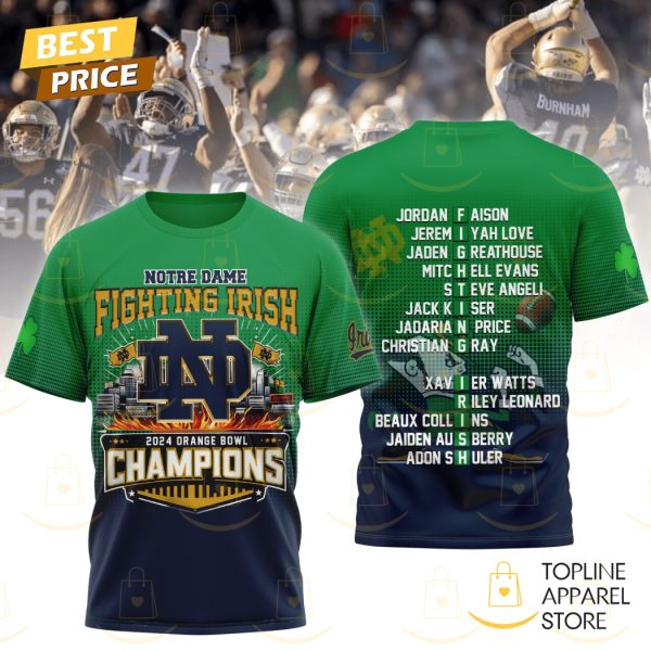 Notre Dame Fighting Irish 2024 Orange Bowl Champions 3D T-Shirt