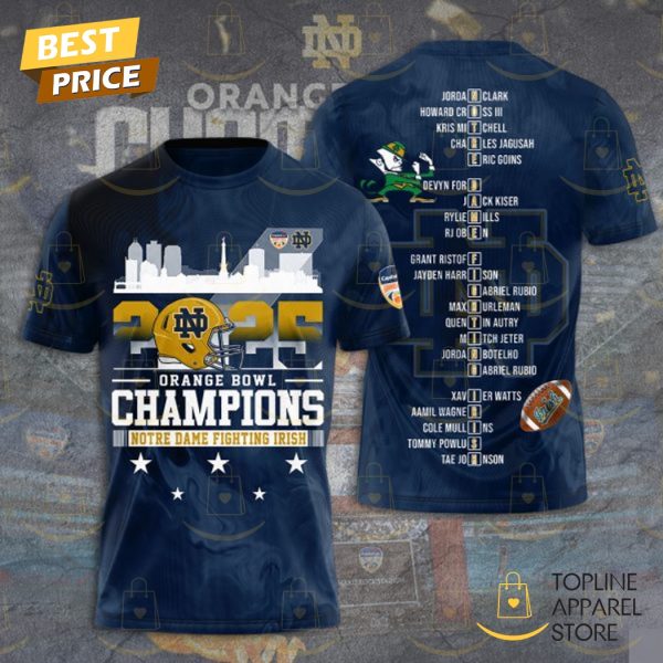 Notre Dame Fighting Irish Football 2025 Orange Bowl Champions 3D T-Shirt