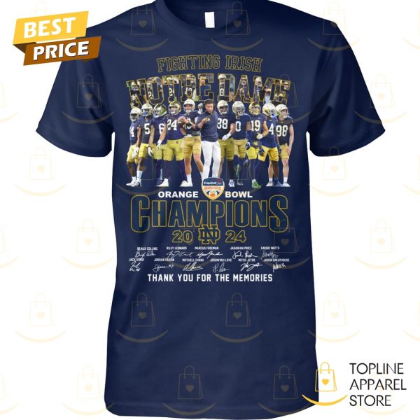 Notre Dame Fighting Irish Orange Bowl Champions 2024 Signature Thank You For The Memories Unisex T-Shirt