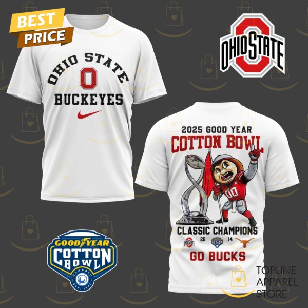 Ohio State Buckeyes 2025 Goodyear Cotton Bowl Classic Champions Go Bucks 3D T-Shirt