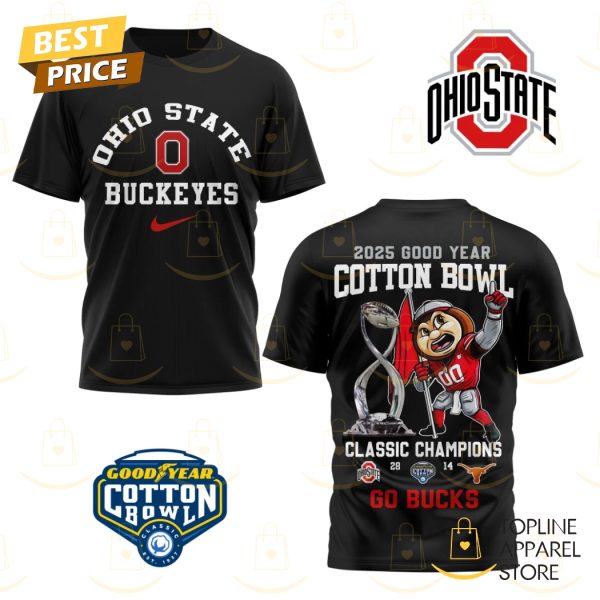 Ohio State Buckeyes 2025 Goodyear Cotton Bowl Classic Champions Go Bucks 3D T-Shirt – Black