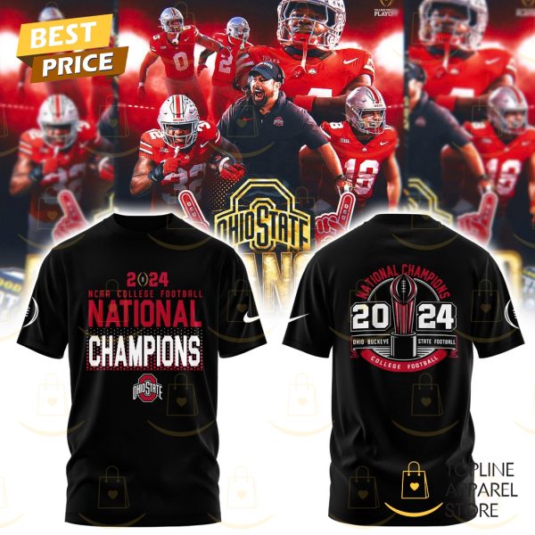 Ohio State Buckeyes College Football 2024 National Champions 3D T-Shirt – Black