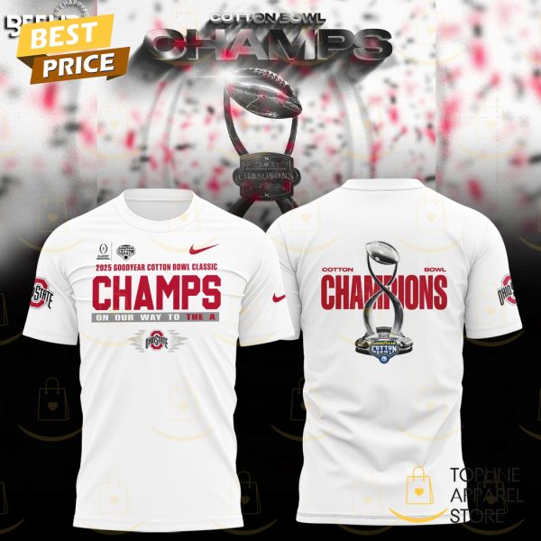 Ohio State Buckeyes College Football Playoff 2025 Cotton Bowl Champions 3D T-Shirt – White