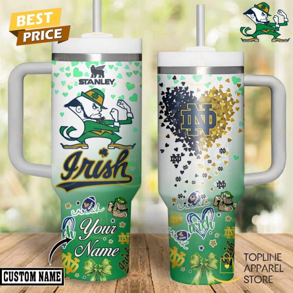 Personalized Notre Dame Fighting Irish Tumbler With Handle And Straw – Green