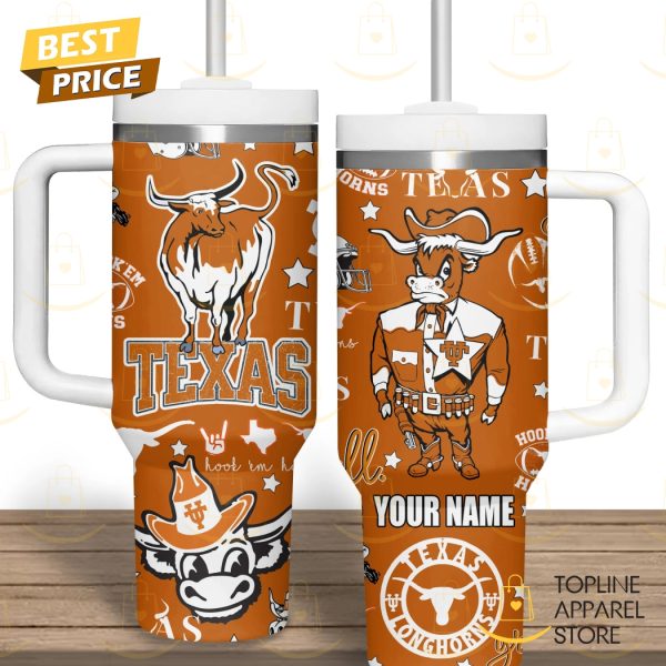 Personalized Texas Longhorns Hook Em Horns Tumbler With Handle And Straw