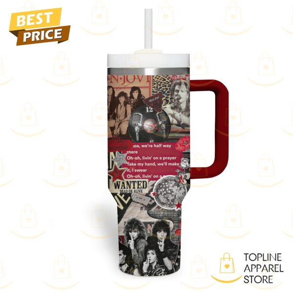 Bon Jovi – Wanted Dead Or Alive Tumbler With Handle And Straw