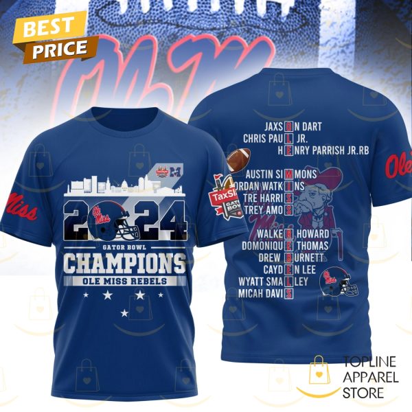 Ole Miss Rebels 2024 Gator Bowl Champions 2024 3D T-Shirt