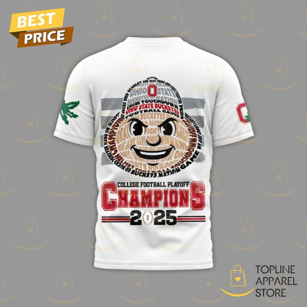 Title National Championship Bound 2025 College Football Playoff Champions Ohio State Buckeyes 3D T-Shirt – White