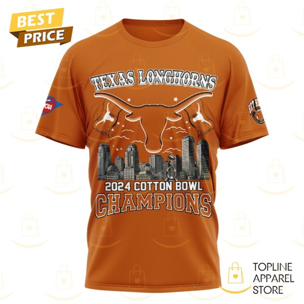 Texas Longhorns 2024 Cotton Bowl Champions 3D T-Shirt – Orange