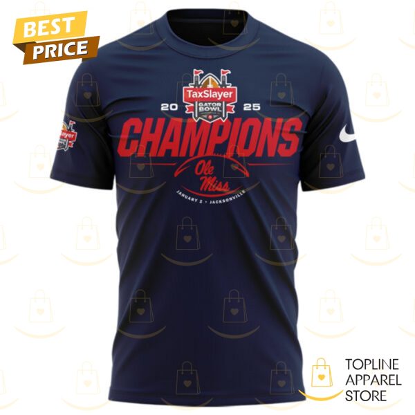 2025 Taxslayer Gator Bowl Champions Ole Miss Rebels Football 3D T-Shirt