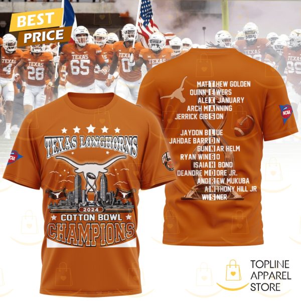 Texas Longhorns 2024 Cotton Bowl Champions 3D T-Shirt