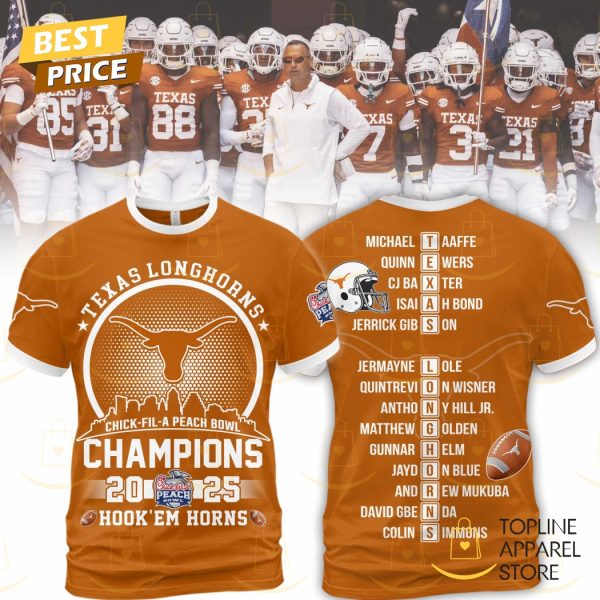 Texas Longhorns Chick Fil A Peach Bowl 2025 Champions 3D T-Shirt