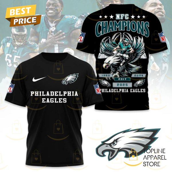 2025 NFC Conference Champions Philadelphia Eagles 3D T-Shirt – Black