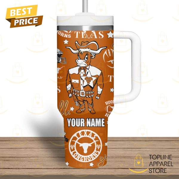 Personalized Texas Longhorns Hook Em Horns Tumbler With Handle And Straw