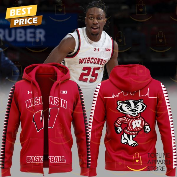 Wisconsin Badgers Basketball Design Zip Hoodie – Red