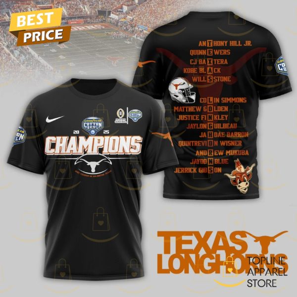 2025 Champions Playoff Semifinal Goodyear Cotton Bowl Texas Longhorns 3D T-Shirt – Black