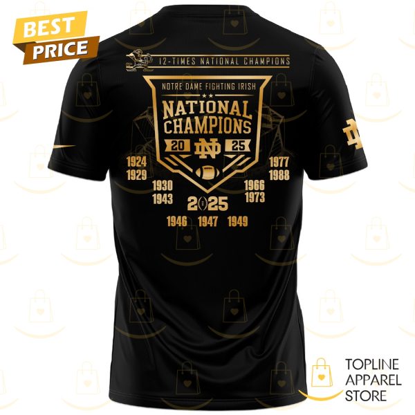 NCAA College Football National Champions 2025 Notre Dame Fighting Irish 3D T-Shirt – Black