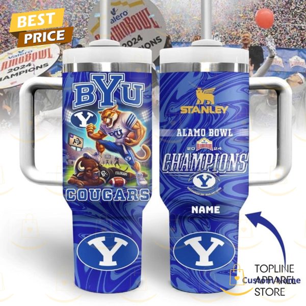 Personalized BYU Cougars Alamo Bowl 2024 Champions Tumbler With Handle And Straw