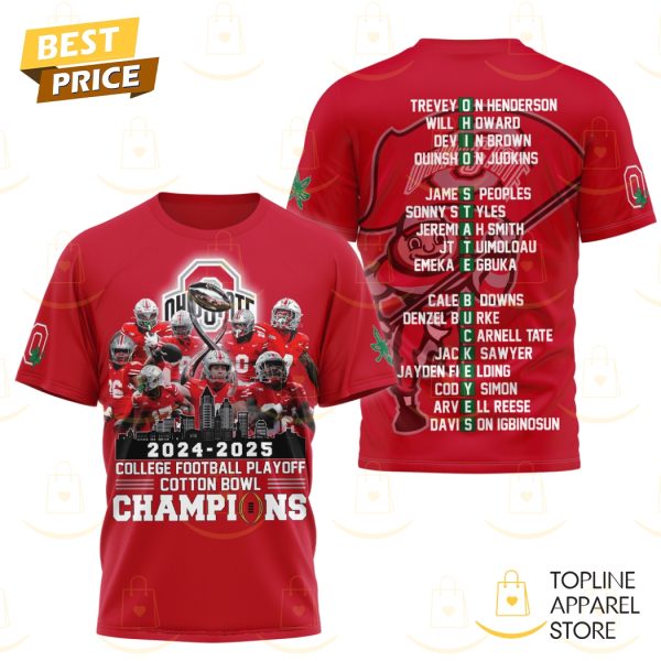 2024-2025 College Football Playoff Cotton Bowl Champions Ohio State Buckeyes 3D T-Shirt