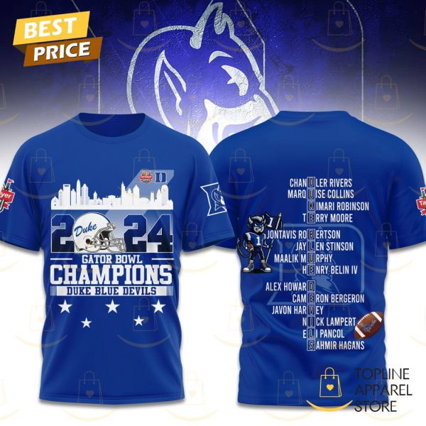 2024 Gator Bowl Champions Duke Blue Devils 3D T-Shirt