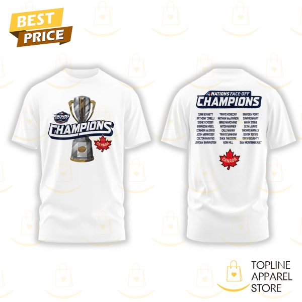 2025 4 Nations Face Off Champions Canada 3D T-Shirt – White