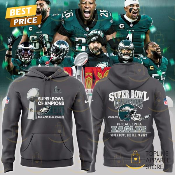 2025 Philadelphia Eagles Super Bowl LIX Champions Design Hoodie – Grey