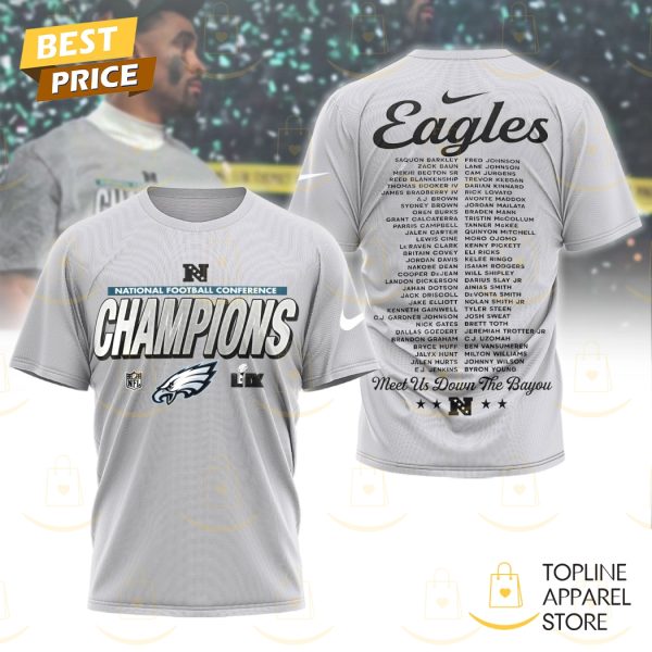 Philadelphia Eagles Champions Super Bowl LIX – Meet Us Down The Bayou 3D T-Shirt – Grey