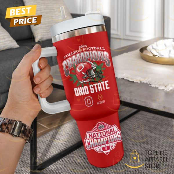 Personalized 2024 College Football Champions Ohio State Buckeyes CFP National Champions Tumbler With Handle And Straw