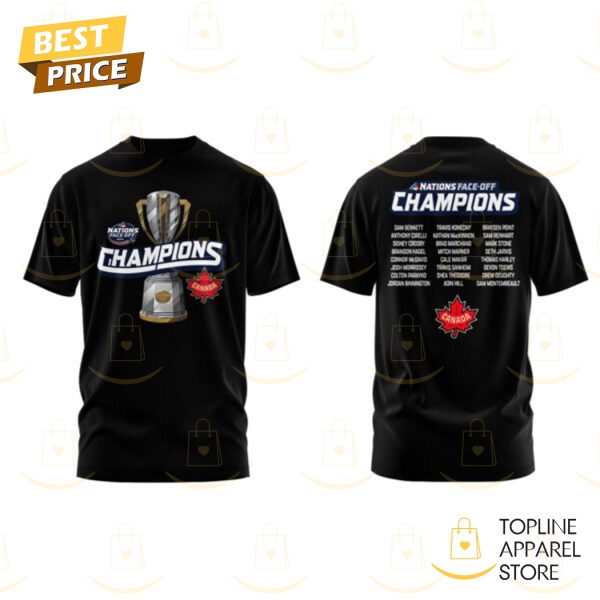 2025 4 Nations Face Off Champions Canada 3D T-Shirt – Black