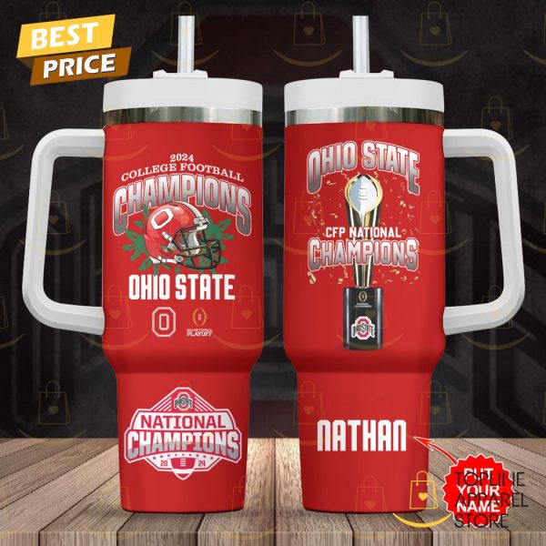 Personalized 2024 College Football Champions Ohio State Buckeyes CFP National Champions Tumbler With Handle And Straw