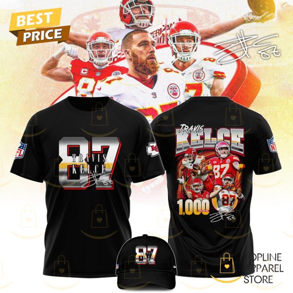 Travis Kelce Kansas City Chiefs 1000 Career Receptions Signature 3D T-Shirt – Black