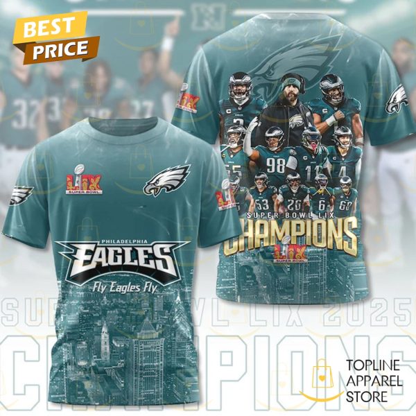 Philadelphia Eagles Champions Super Bowl LIX – Fly Eagles Fly Design 3D T-Shirt