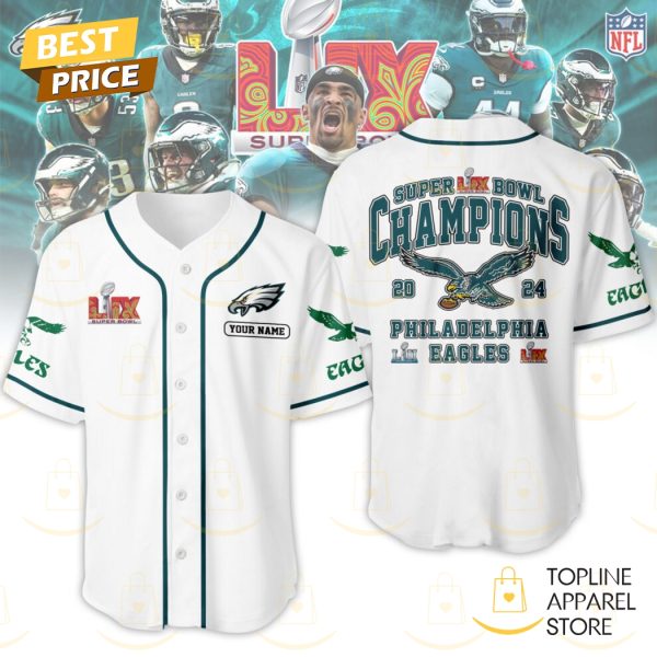 Personalized 2024 Philadelphia Eagles Super Bowl LIX Champions Baseball Jersey – White