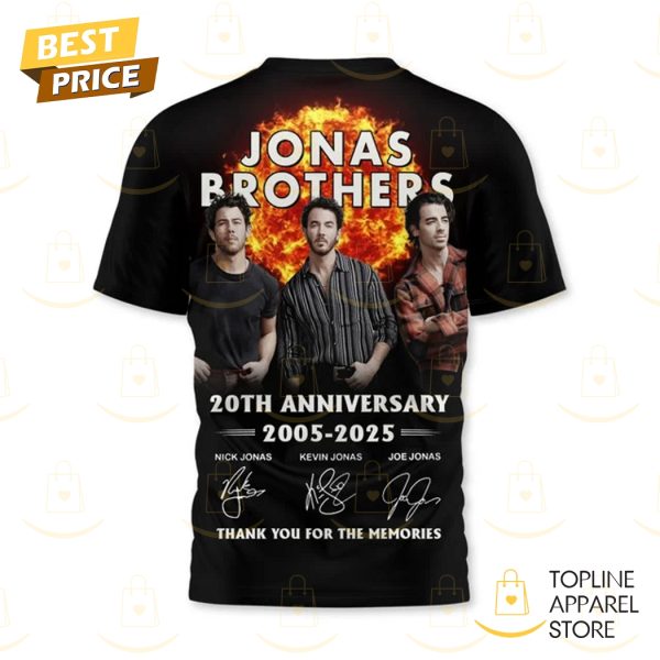 Jonas Brothers 20th Anniversary 2005-2025 Signature Thank You For The Memories 3D T-Shirt