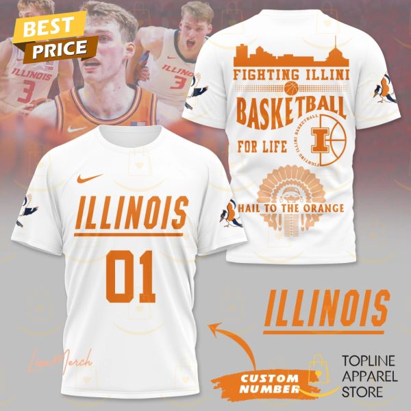 Personalized Illinois Fighting Illini Basketball For Life 3D T-Shirt – White