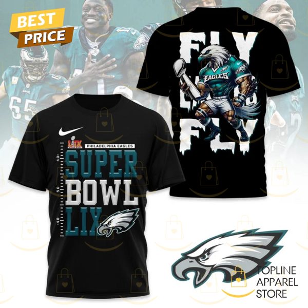 Philadelphia Eagles Champions Super Bowl LIX – Fly Eagles Fly 3D T-Shirt – Black